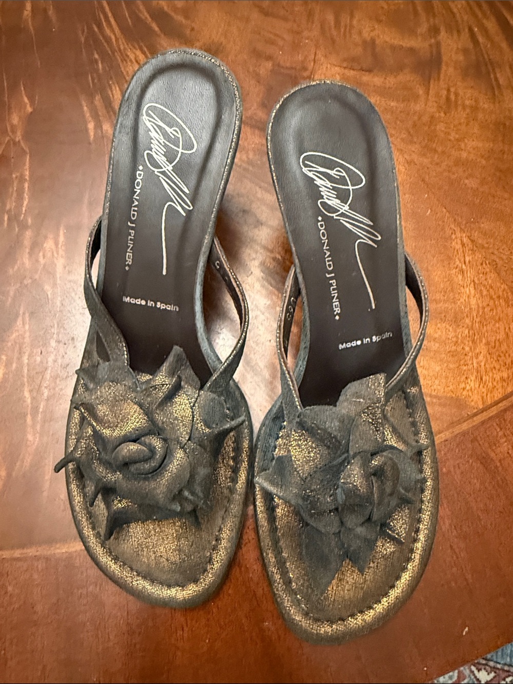 Donald J. Pliner Black Metallic Floral Slip-On Mules